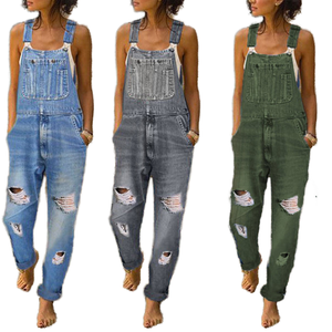 Latest Hot Selling Fashion Versatile High Waist Washed Print Denim Jean Jumpsuits Women Wide Leg Overalls Loose Strap 5XL