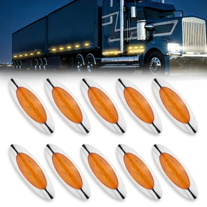 16LED Amber Side Marker Clearance Lights With Chrome Bezel, Oval Marker Light For Semi-Truck Peterbilt Kenworth,Plug And Play