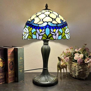 Lightslighting 16Inch Lightslighting Table Lamps Handcrafted Stained Glass Pizza Lampshade Desk Lamp Antique Art Style