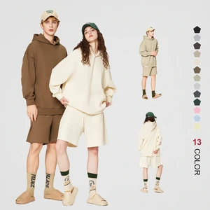 Custom Logo Terry Sportswear Jogging Suits Sweatsuits Heavyweight No Strings Sweatpants Hoodie And Pants Set For Men