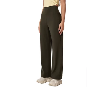 Wholesale Yoga Pants Women's Solid Color Straight Leg Yoga Pants Activewear Comfortable Wide Leg Pants