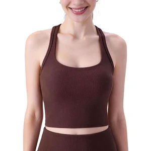 Summer New Lightweight Spandex Breathable U-Neck Slim Yoga Vest with Bra Pad for Gym & Running