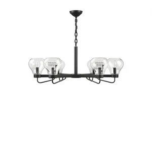 6-Light Bowl Glass Shade Chandelier Black Pendant Light For Living Room E26 LED 2700K Warm White