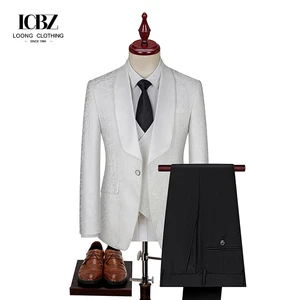 Men's Plus Size Spring Autumn Trendy Green Fruit Collar Retro Jacquard Wool/Silk Casual Double Slit Three-piece Suit