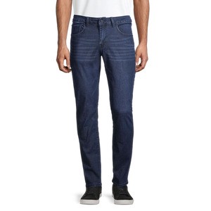 Men's Casual Straight Jeans Slim Solid Color Dyed Dark Blue Denim Regular Cotton Jeans Pants Men Streetwear Stretchy Jean Pants