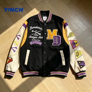High Quality Windproof Street Style Vintage Varsity Jacket Men Chenille Embroidery PU Leather Sleeves Custom Varsity Jacket