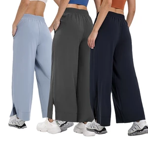 Women Wide Leg Yoga Pants High Waist Loose Modal Flowy Workout Trousers With Side Slit Cool Touch Fabric