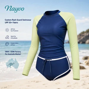 Nayvo Trend Fashion Long Sleeve Rash Vest Women's Rash Guard Shorts Set Swimwear Beachwear UV 50+ Sun Production