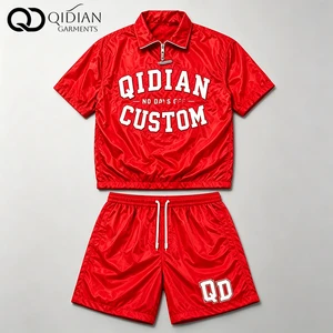 Custom Women Windbreaker Short Sleeve Shorts Set Streetwear Screen Print Half Zip Stand Collar Top Drawstring Shorts Loose OEM
