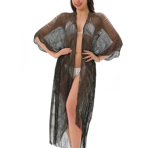 Metallic Kimono Swimsuit Cover-Up/Beach Bikini Cover-Up for Summer Vacation Breathable 100% Polyester Knitted Fabric