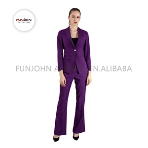 Purple Good Mood One Button 3/4 Sleeve Women's Office Attire Uniform Style Flare Pant Suit Plus Size