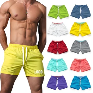 Customized Knee Length 100% Polyester Solid Colors Mesh Lining Board Shorts With Drawstring Mens Kids Swimming Trunks