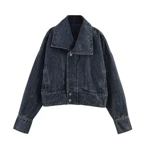 SHENZHU 2026 Spring European and American Style Casual Fashion Women's Retro Short Long Sleeve Lapel Denim Jacket 7147034