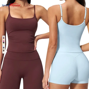 New Trendy Brushed Spandex/Nylon Yoga Vest for Women Built-In Padded Straps Slim-Fit Quick-Dry Sports Camisole Style Vests