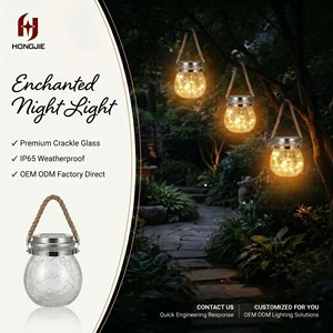 Solar Crackle Glass Mason Jar Lights Outdoor Hanging Lanterns With Vintage Hemp Rope Waterproof LED Fairy Light For Garden Decor