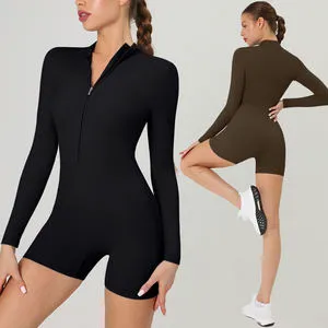 Zipper Sport Jumpsuits Women's Fitness Overalls One Piece Gym Short Bodysuit Yoga Set Workout Suit Lady Sportswear