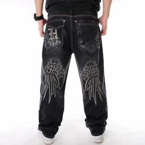 Men's Summer Hip-Hop Woven Lightweight Baggy Jeans Embroidery Printed Mid Breathable Washable Denim Stonewashed Quick Dry