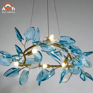 Blue Leaf Glass Branch Chandelier - Living Room/Lounge Nature-Inspired Ambient Lighting