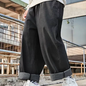 Men's Streetwear Regular Straight Denim Jean Trousers Custom Vintage Skate Fit Pant Mid Waist Light Wash Black Plus Size