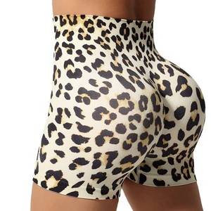 Hot Sale Leopard Print Seamless Spandex/Nylon Wrinkle-Resistant High Waist Yoga Shorts Running Fitness Leggings