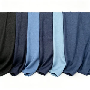 Lightweight Slub Washed Yarn Dyed Woven Plain Indigo Denim Fabric 32Sx32S Low Elastic Cotton Blend Ladies Sleeveless Dress Pants