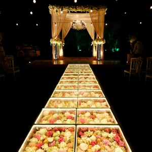 Mirror Party Flower Glass Stage Dancing Floor Tiles Outdoor Wedding Tempered Glass Led Dance Floor with Flower for Wedding