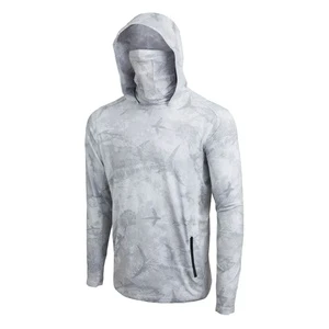 Quick Dry Polyester Fishing Hoodie UPF 50 Hooded Fishing Shirt Sun UV Protection Waterproof Sublimation Printing Performance