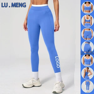 Women's Clothes Activewear Slim Fit Fitness Pants Sportswear Athleisure Ribbed Apparel Color Blocking Yoga Leggings For Women