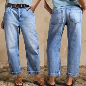 2026 Spring/Summer AliExpress Women's Casual High Waist Loose Barrel Water Washed Denim Shorts Polyester/Cotton In-Stock
