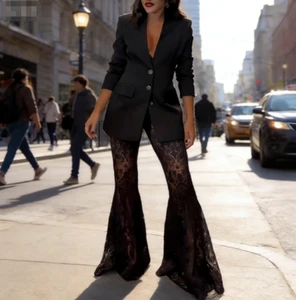 Spring and Autumn New Fashion Long Sleeve Suit Ins Casual Loose Lace Two-Piece Set for Women