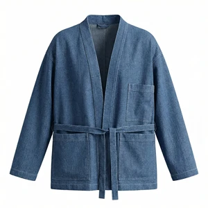 Men's Custom Denim Jackets Japanese Retro Kimono Style Vintage Streetwear Button Detail Stonewashed Loose Fit Versatile Winter
