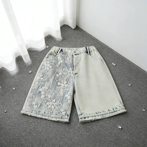 Custom Men's Jorts High Quality 100% Cotton Denim Shorts Vintage Washed Retro Embroidery Men's Breathable Summer Jorts