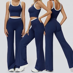 Manufacturers Women 2 Piece Color Block Yoga Set Sports Bra Flare Leggings Quick Dry Gym Fitness Pilates Womens Sportswear