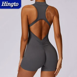 High Quality Compression Bodysuit Fitness Scrunch Romper Women's Sports Jumpsuit With Zipper Active Wear Yoga Jumpsuit One Piece