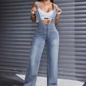 2025 New High-waisted Denim Romper Adjustment Strap Sleeveless Non-stretch Women's Denim Overalls Jumpsuits