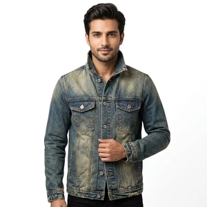 Less MOQ Trendy Jean Jackets Blue Black Crop Fall Distressed Jacket Denim Coat Plus Size Jean Jackets for men