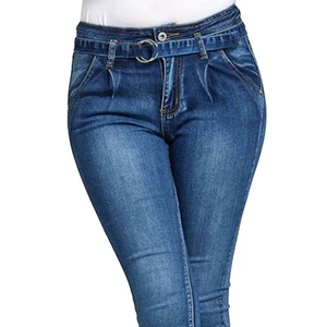 Hot Summer Casual High Street Denim Trousers Women Regular Fit Embroidery Belt Plus Size Pencil Jeans Breathable Slit