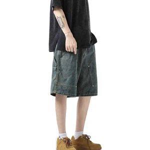 High Quality Denim Street Style Vintage Washed Solid Embroidery Summer Woven Casual Shorts Custom Jorts Men's Jeans