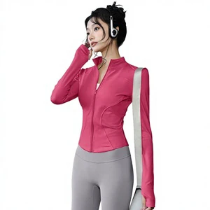 Sun-protective Spandex/Polyester Solid Color Clothing Size 7 15 Colors Quick-Drying Women's Slim-Fit Yoga Jacket Long-Sleeve