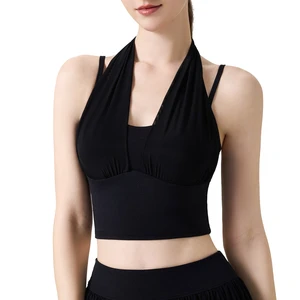 Plus Size Spandex Hollow Back Halter Yoga Top Summer Strappy Sports Vest for Outdoor & Daily Wear