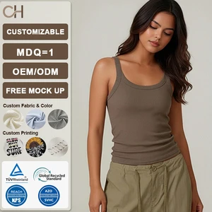 Spaghetti Strap Women's Tank Tops with Built-in Pads, Plus Size Knitted Modal Black Cami for Outerwear Crop Top