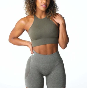 Custom logo Sleeveless Stringer Gym Yoga Women tank Tops Fitness Workout Sports Seamless Bra