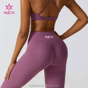 HUCAI Custom High Waist Butt Lifting Workout Athletic Yoga Fitness Sports Pants Compression Yoga Leggings For Women