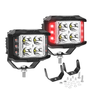 12V 24V Dual Color Red LED Side Shooter Work Light 35W Amber Offroad Driving Spot Pods IP67 Waterproof For Truck ATV SUV