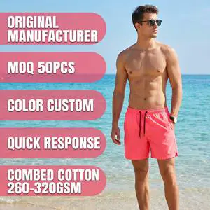Custom Neon Coral Pink Quick Dry Swim Shorts Mens Elastic Drawstring Side Vent Summer Beach For Sport Vacation