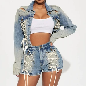 High Quality Custom Made Women's Vintage Casual Denim Shorts Set Streetwear Spring Summer Beach Outdoor Quick Dry Breathable
