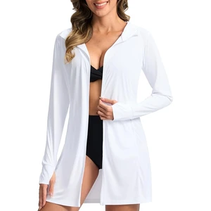 Women UPF50+ Full Zip Hooded Sun Protection Jacket Eco-Friendly Anti-UV Long Length Quick Dry Breathable Swim Beach Cover