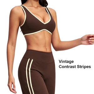 Custom Front Racerback Yoga Set Slim Fit Active Stretch Nylon Spandex Gym Vest Elastic Waist High Waist V-neck T-line Straps
