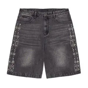 Manufacturers Custom High Quality Breathable Men's Washed Denim High Waist Shorts Button Jorts Light Acid Wash Streetwear