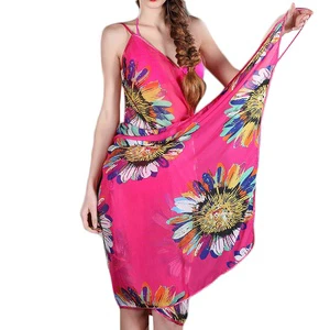 Womens Cover up Beach Dress Wrap Sunflower Printing Sarong Summer Beach Shawl